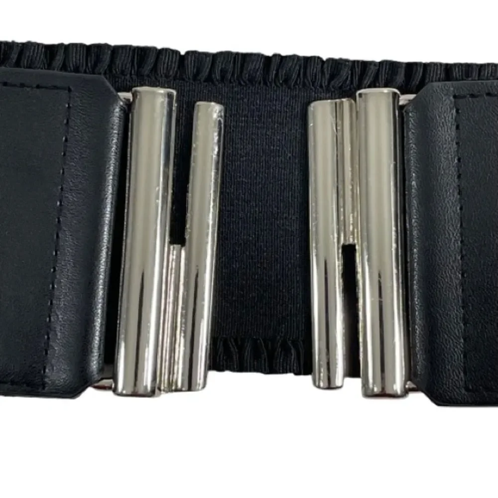 Kohl's Apt. 9 Black Stretchy Belt and Silver Fasteners 28” Waist Ruffled Edges